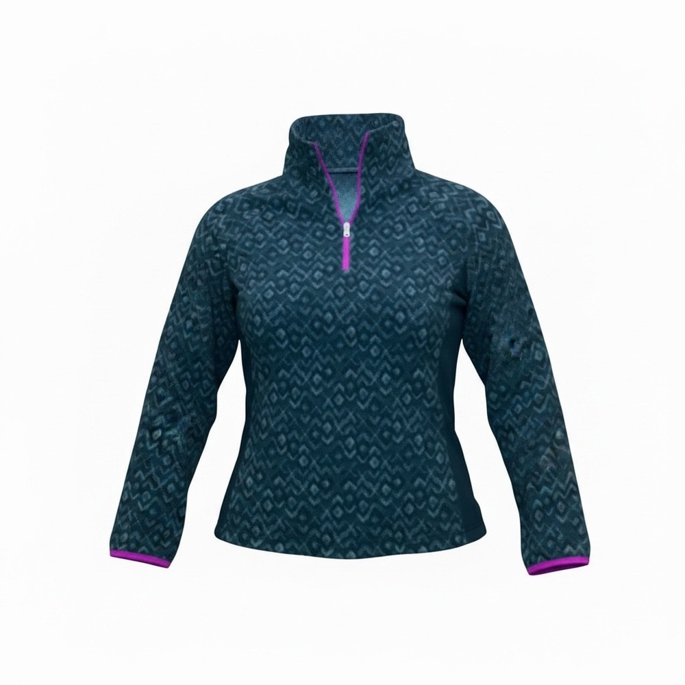 Columbia Womens Quarter Zip Fleece Pullover Gray Magenta Geometric Diamond L